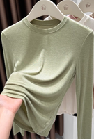 T-shirt Femme à Col Montant et Manches Longues Anti-Plis en Tricot Viscose/Acrylique/Spandex, Coupe Slim Légère, Pull Basique Décontracté