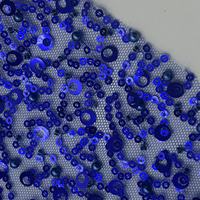 Couleur bleue femmes robes de soirée tissu paillettes et perles broderie tissu en maille douce