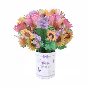 Pop Up букет цветов, 3D бумажная открытка на день рождения подсолнуха для мамы, папы, девушки, парня, дедушки, сестры, брата, друзей