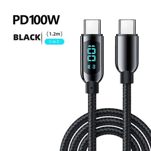USB Cable Type C to Type C LED Power Display Pd 100w 5a Fast Fast Charging USB Data Cable for Mobile Phone