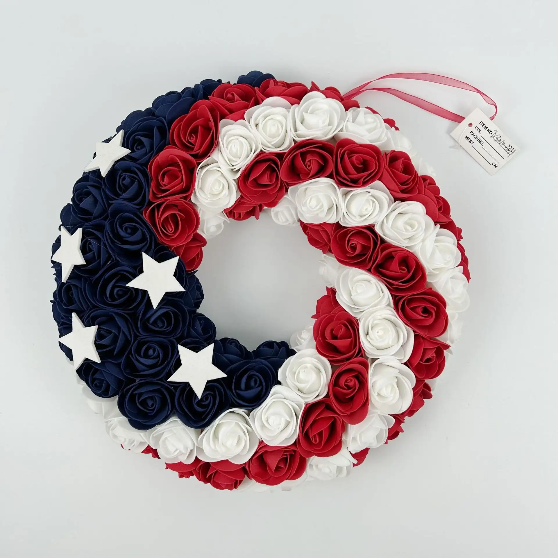 L826 4th of July USA Patriotic Decor Front Door Handmade Wreath Independence Day Red White and Blue Wreath for Decor