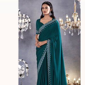 Bollywood Belle Viscose Pure Satin Avec Saree De Travail Zarkan Lourd - Product Image 1