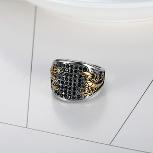 Anillos de Sello de Acero Inoxidable Estilo Hip Hop con Signo del Zodiaco Escorpio, Cristal Negro y Oro de 18K para Hombre y Mujer - Product Image 2