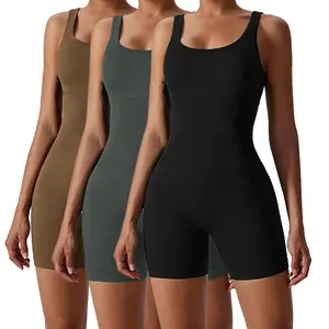 CLT6982 One-Piece Bodysuit Seamless Yoga Jumpsuit With Solid Pattern Breathable Activewear For Women