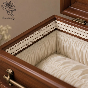 Forros para Ataúdes de Estilo Americano, Color Crema, de Algodón y Poliéster, con Ribete de Encaje de Ganchillo y Bordes Ondulados, Textil Funerario al por Mayor - Product Image 3