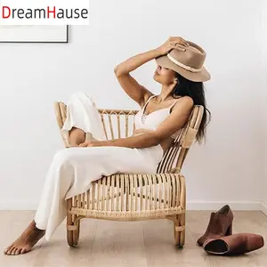 Atacado simples sofá de bambu conjunto-Cadeira de sala de estar em formato de sonha, cadeira retrô curvada do sudeste estilo asiático da mão