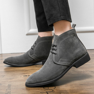 Bottes montantes rétro pour hommes 2026, grande taille, couleur unie, en cuir - Product Image 4