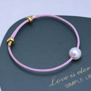 Bracelets en fil d'acier tressé, design simple, 11-12 mm, perles d'eau douce, faibles défauts, vente en gros - Product Image 1