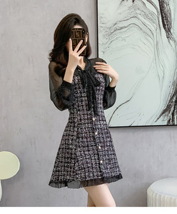 Autunno formale impero abito piccola fragranza papillon in Tweed Tweed tessuto in Chiffon traspirante tessuto lavabile <span class=keywords><strong>XL</strong></span> tessuto - Product Image 4