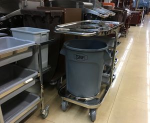 होटल और रेस्तरां स्टेनलेस स्टील चांदी + ग्रे गंदे पकवान प्लास्टिक ट्रे और बाल्टी के साथ ट्रॉली इकट्ठा - Product Image 5