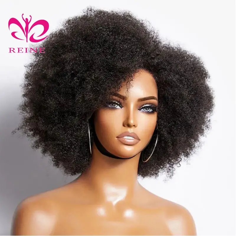 Wig rambut manusia Afro Kinky berenda depan warna alami Afro Bob garis rambut alami 13X4 tanpa lem rambut manusia pendek