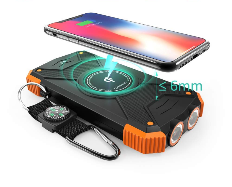 20000mAh Solar Power Bank with External Battery Pack Type C Input Port Dual Flashlight Compass Solar Panel Equipped Power Bank