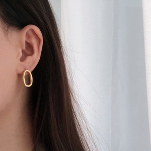 Minimalist Stainless Steel Oval 18K Gold Plated Stud <b>Earrings</b> - Product Image 6
