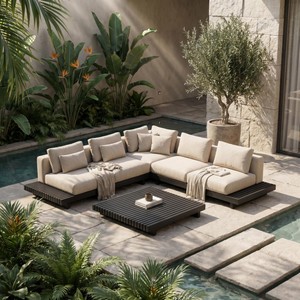 Modern Outdoor Garden Sofa Set with Aluminum Frame and Fabric <b>Cushions</b> Weather Resistant for Villa and Hotel - Product Image 4