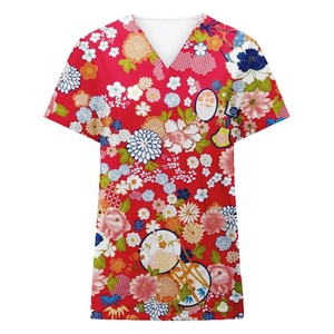 Moda all'ingrosso stampato medico uniforme medica clinica scrub medico uniforme scrub stampa floreale top - Product Image 1