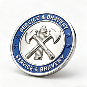 Moneda Conmemorativa Personalizada de Desafío de Bomberos, Plateada, Impresa con UV, de Doble Cara, Coleccionable, de Metal, con Hacha y Hidrante - Product Image 3