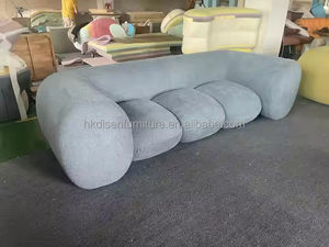 Sofá Comercial Curvo, Cómodo Sofá Intermede de Tela Azul Terciopelo, Sofá de 3 Plazas - Product Image 6