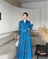 Robe longue plissée à col boutonné, manches longues, couleur unie, avec ceinture, décontractée, élégante, grande taille, pour femmes, vente en gros
