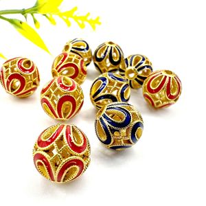 Traditional Chinese Cloisonn Enamel Round Beads 10mm Hollow-Out <b>Spacer</b> For DIY Jewelry Making Bracelet Necklace Accessories - Product Image 4