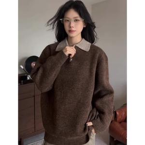 Suéter de punto para hombre estilo Old Money con cuello en V, color café, manga acampanada delgada, para otoño-invierno, con efecto de dos piezas y tacto de alta gama, estilo informal. - Product Image 2