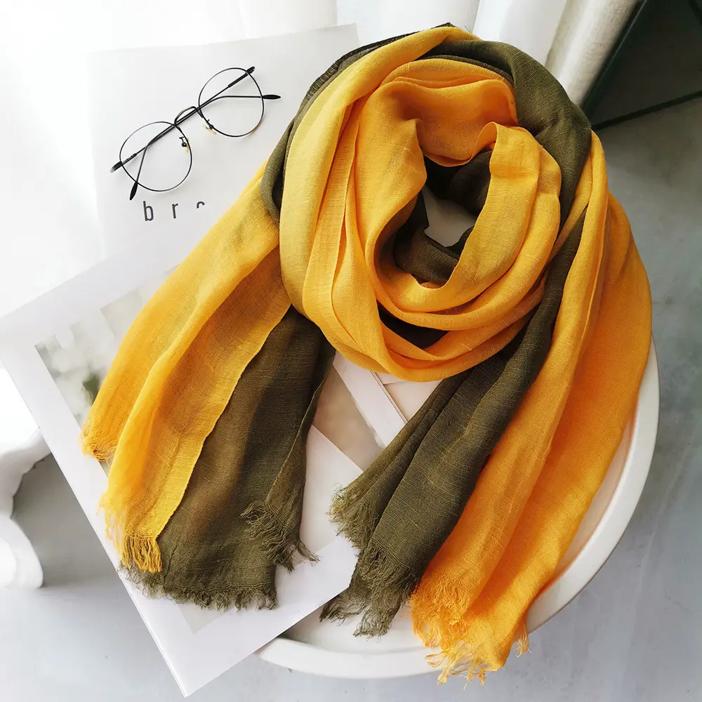 New Fashion Ombre Natural Cotton Linen Scarf Casual Crinkle Women Shawl