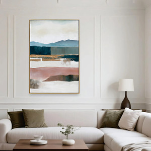 Arte Abstracto en Lienzo de Paisaje, Pintura de Montaña y Horizonte en Capas Multicolores para Decoración de Sala de Estar - Product Image 1