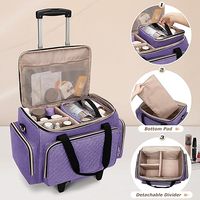 Grande trousse de maquillage personnalisée, trousse de toilette matelassée de voyage, ensemble de 3 pochettes amovibles, trousse de toilette avec trousse à pinceaux de maquillage, valise à roulettes pour le maquillage