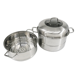 Ensemble de cuisson vapeur pour <span class=keywords><strong>couscous</strong></span> avec 2 plateaux, OEM/ODM, en acier inoxydable poli miroir intérieur et extérieur, 28 cm, 30 cm, couvercle visible en métal - Product Image 3