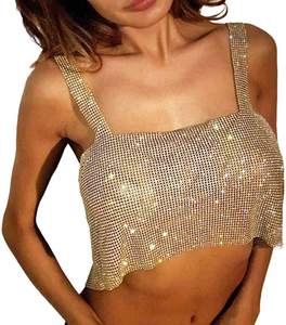 Débardeur Sexy brillant d'été sans manches en strass, Top scintillant en cristal strass métal <span class=keywords><strong>maille</strong></span> débardeurs pour femmes - Product Image 2
