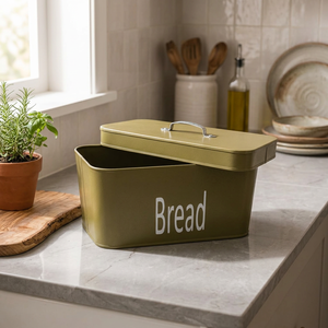 Contenedor de Alimentos Rectangular Retro de Metal Verde Oliva con Tapa y Asa - Product Image 3