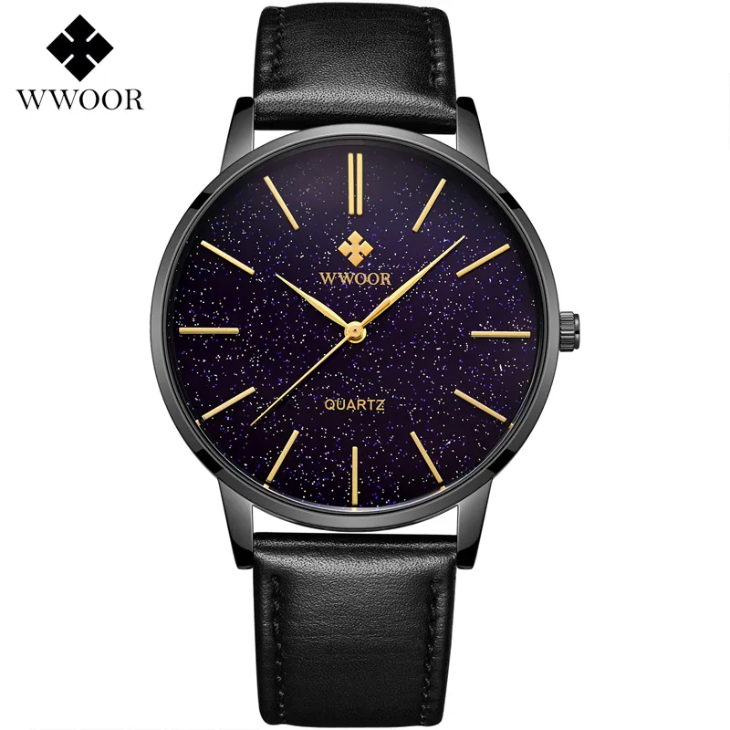 WWOOR 8853 Top Brand Men Simple Slim Quartz Watch Black Steel Mesh Ultra Thin Men's Watches Luxury Waterproof Male Wrist Watch