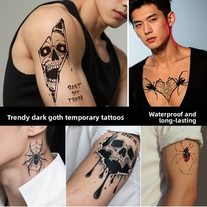 Tatouages temporaires toile d'araignée pour Halloween, maquillage de visage pour Halloween, faux tatouages réalistes 3D toile d'araignée pour enfants et adultes - Product Image 4