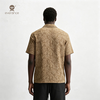 Chemise pour homme en coton 100% Jacquard Leaf 123cm Tan Cuban Resort Vacation Shirt