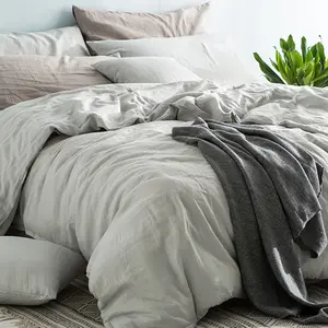مجموعة ملايات السرير وملاءات الوسائد الأفضل مبيعاً من المصنع لوازم سرير من الكتان المغسول مزودة بطانية