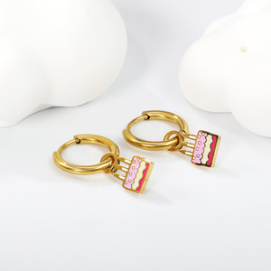 Lindos pendientes de aro con diseño de pastel arcoíris, sandía, muñeco de nieve, diseño de dibujos animados para niñas, regalo, joyería de moda - Product Image 3