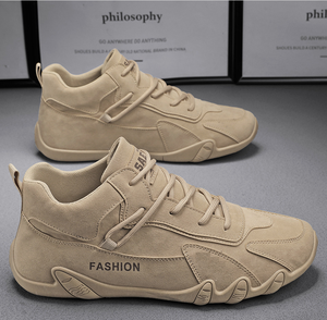 Botas de tobillo de cuero impermeables para hombre, zapatillas deportivas con cordones, estilo casual para motocicleta y caminar. - Product Image 1