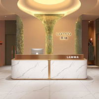 Nouveau design, taille personnalisée, bureau de réception moderne de luxe, couleur blanc doré, marbre pour 2 personnes, hôtel, banque