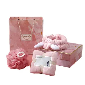 3 in 1 Badet uch Set Luffa Mesh Puff Schwamm für die Dusche Weiche Baumwolle Handtuch Mode Haarband Bestes Geschenk für Frauen/Mädchen Bad Set
