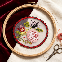 Applique en dentelle brodée florale vintage exquise, faite à la main, en maille, avec rose et papillon