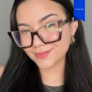 نظارات عيون القط الزرقاء العصرية الجديدة ذات الإطار الكبير بحجب الضوء شعار مخصص للبيع بالجملة لاستخدام الموضة الرقمية بشكل وجه ماسي - Product Image 2