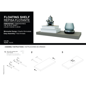Taupe <b>Floating</b> Shelf Wall Mount Wood Display Shelves For Home Decor - Product Image 6