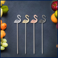 Creatieve roestvrijstalen flamingo fruitprikkers, taart-, gebak- en fruitspiesjes, decoratie voor bars en cocktails.