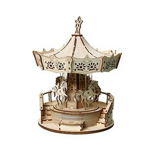 Carrousel en bois pour enfants, boîte à musique <span class=keywords><strong>3D</strong></span>, jouet de <span class=keywords><strong>puzzle</strong></span>, modèle de bricolage pour bureau, moins de 50 pièces, multifonctionnel - Product Image 1