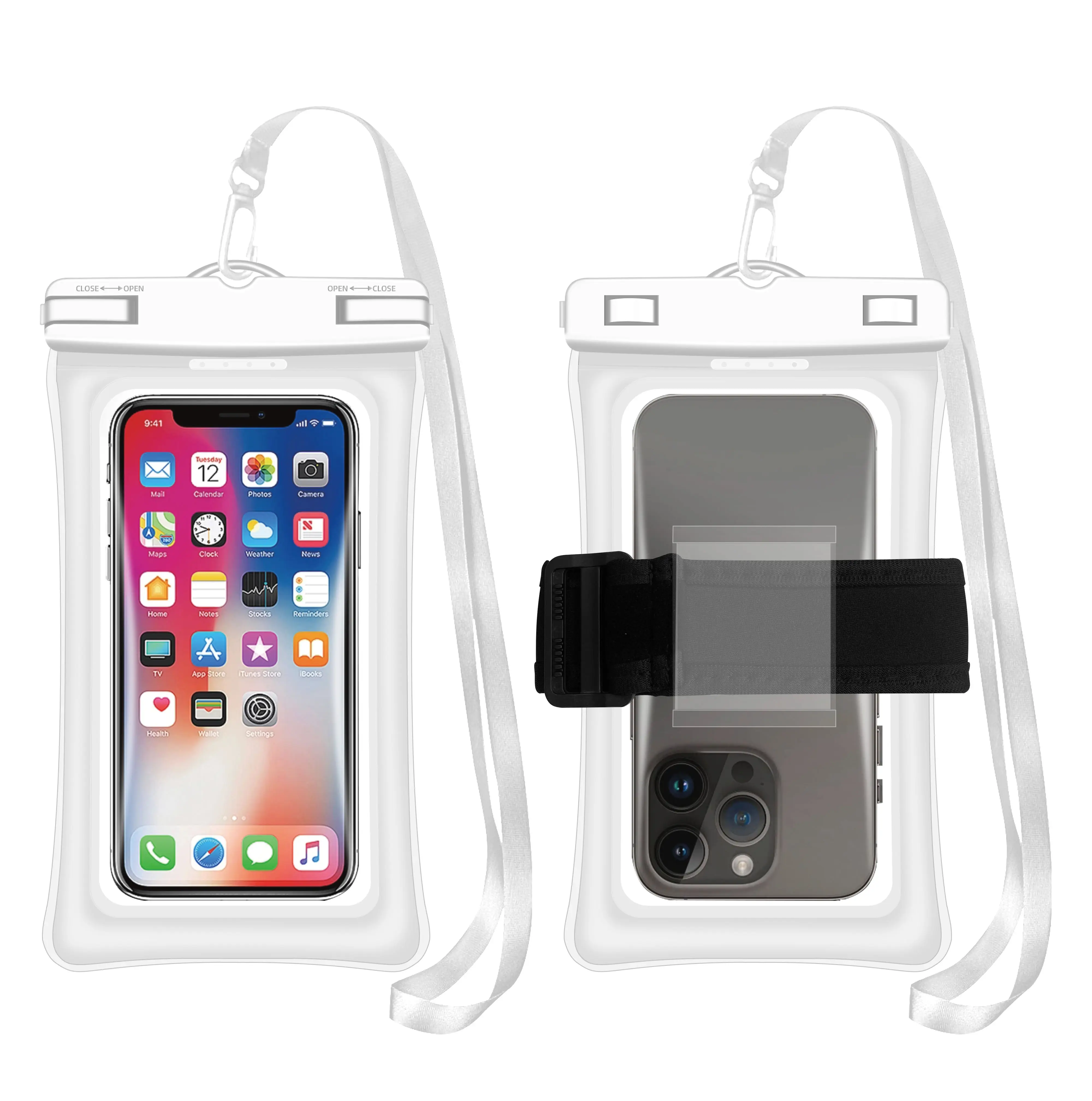 Transparent IPX8 Airbag Floating Waterproof Phone Dry Bag Outdoor Swimming Diving Phone Pouch With Armband