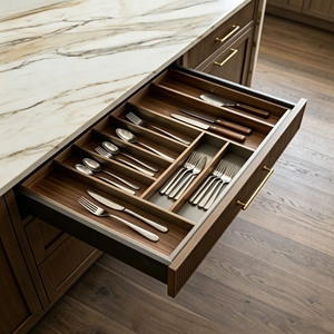 CBMmart Luxury Dark Walnut <strong>Kitchen</strong> Cabinets Classic Traditional Shaker Wooden Cabinetry <strong>with</strong> Marble Waterfall Island <strong>Bench</strong> - Product Image 6