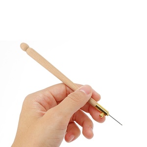 Crochets à broder en acier inoxydable avec manche en <span class=keywords><strong>bois</strong></span>, aiguille à poinçonner avec 3 aiguilles, tambour français, perles, paillettes, couture artisanale - Product Image 3