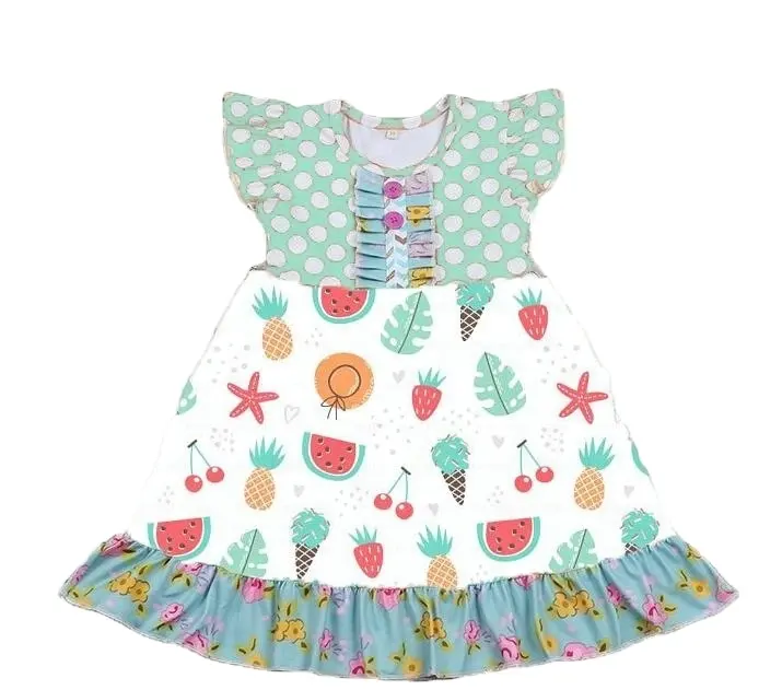 Custom Children Wholesale Girls Baby Kids Clothes Sets Summer Fashion Designer Floral Flower Kids Clothing Little Girls Dresses