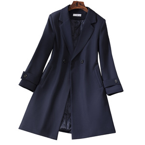 Women's Trench Coat 2023 Spring Autumn Mid Length Suit Style Solid Color Polyester Woven Comfortable Professional Casual Coat - Product Image 5