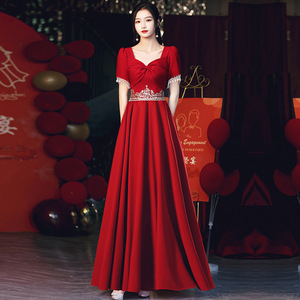 Burgundy Long A-Line Satin Wedding Dress Sweetheart Neckline Natural Waistline Engagement Party Gown For Women - Product Image 2