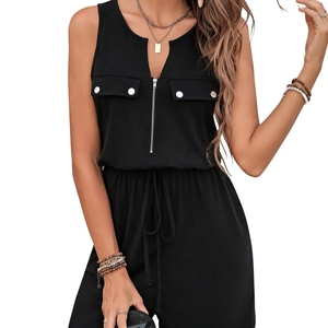 <span class=keywords><strong>Mono</strong></span> <span class=keywords><strong>de</strong></span> verano para mujer, <span class=keywords><strong>Mono</strong></span> corto informal sin mangas con bolsillos abotonados - Product Image 1